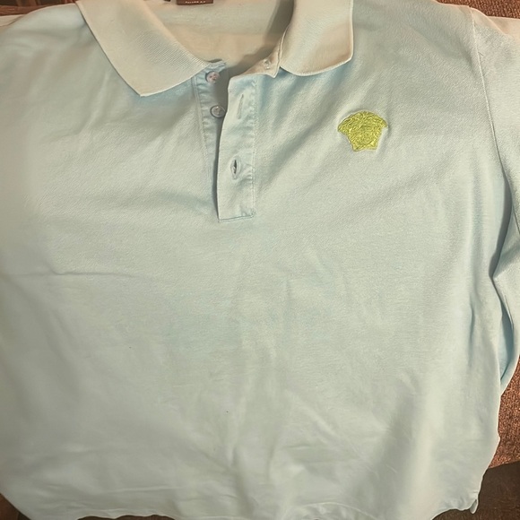 Medusa Embroidered Casual Short Sleeve Splash Blue Polo Shirt